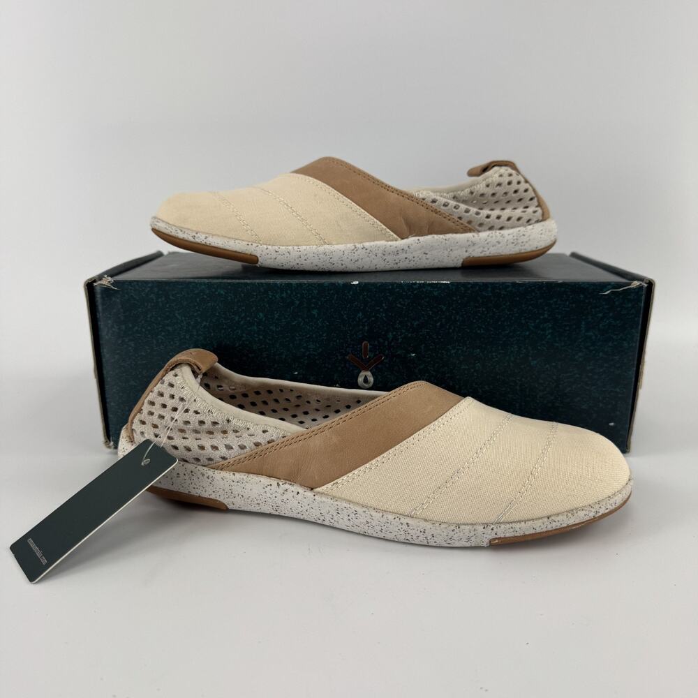 NEW Emu Meroo Women's Natural Cream Slip On Flat Size 6.5 Leather Canvas